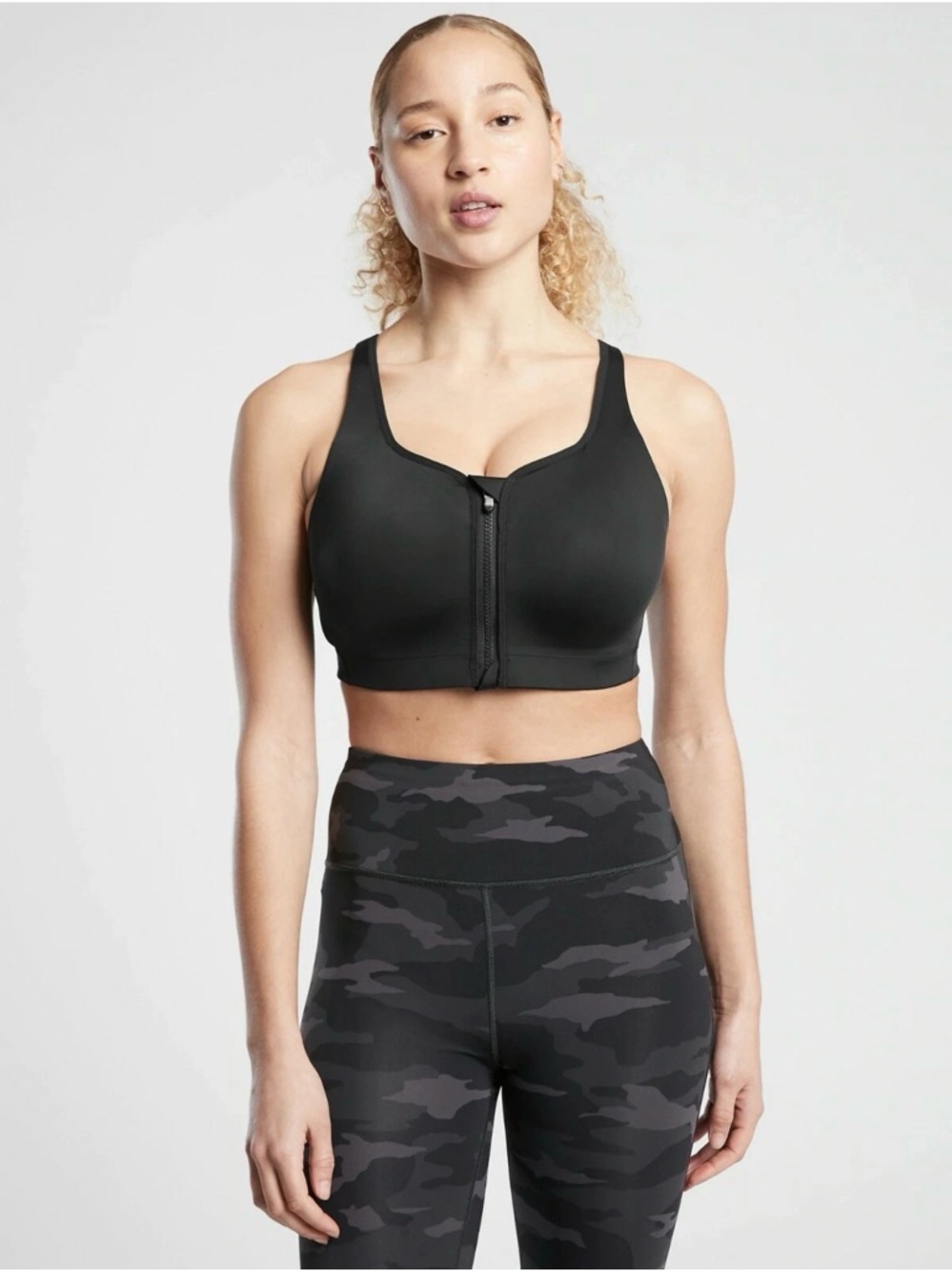 Athleta Advance Zip Front Black Sports Bra Size 40D New with Tags